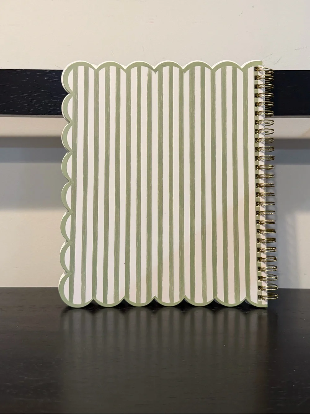 Lady Jayne Floral Scalloped Spiral Notebook Green Stripe Notes Journal 208 Pages